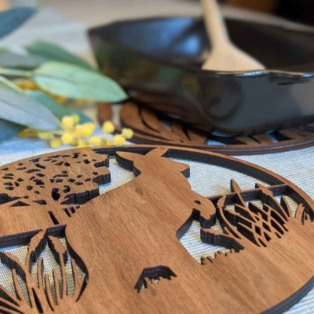 Outback Kangaroo: Australian Wooden Trivet / Pot Stand (Large)