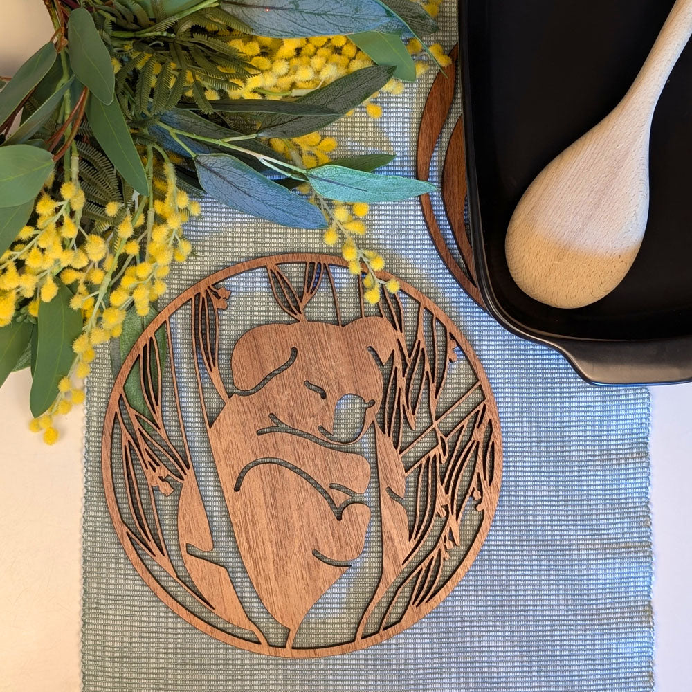 Sleepy Koala: Australian Wooden Trivet / Pot Stand (Large)
