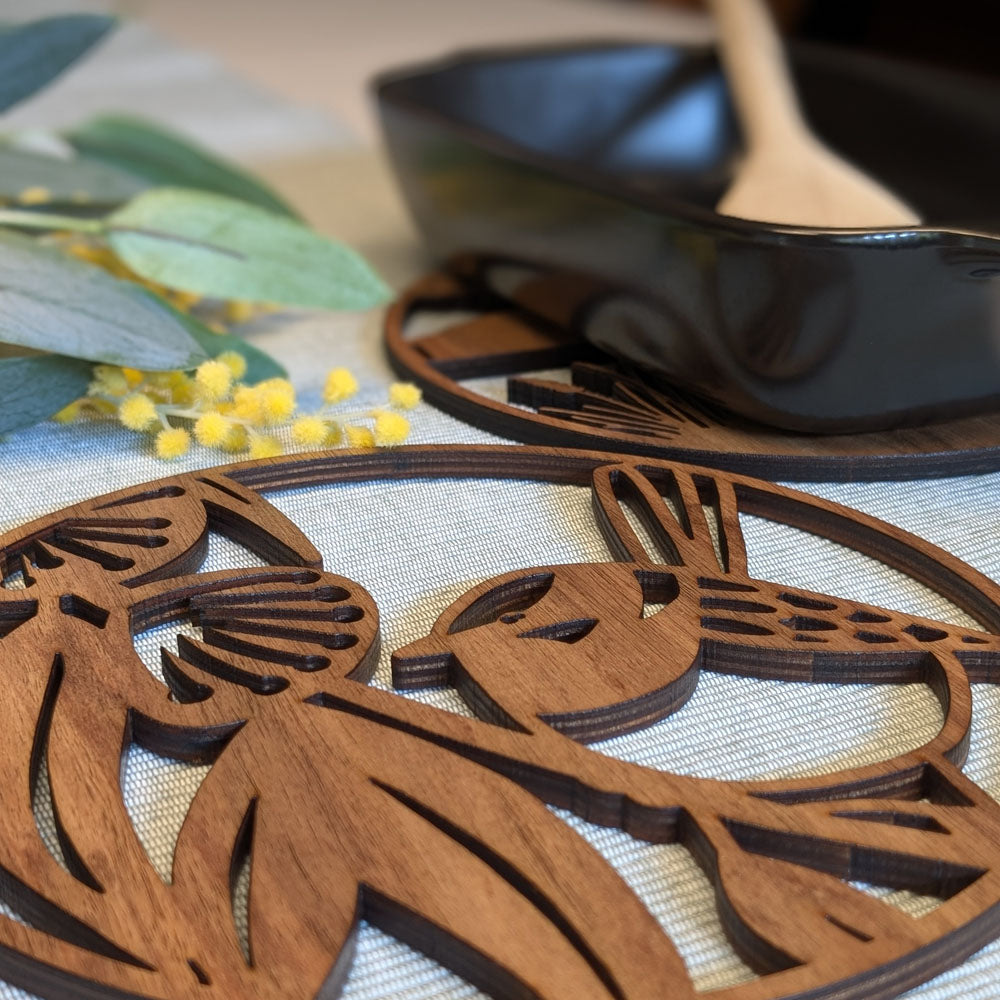 Blue Wren: Australian Wooden Trivet / Pot Stand (Large)