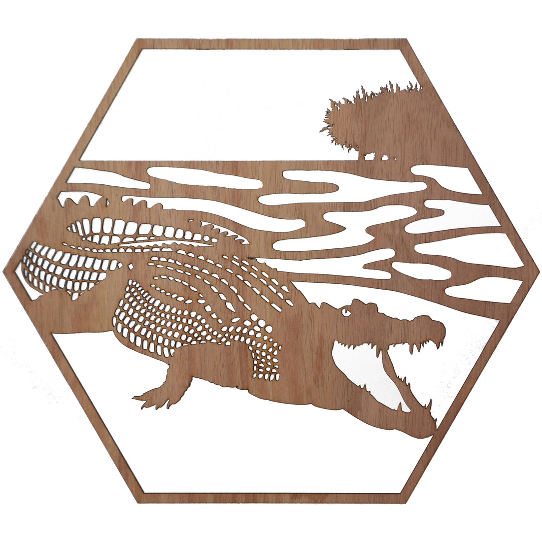 Saltwater Crocodile: Australian Timber Hexagon Wall Art