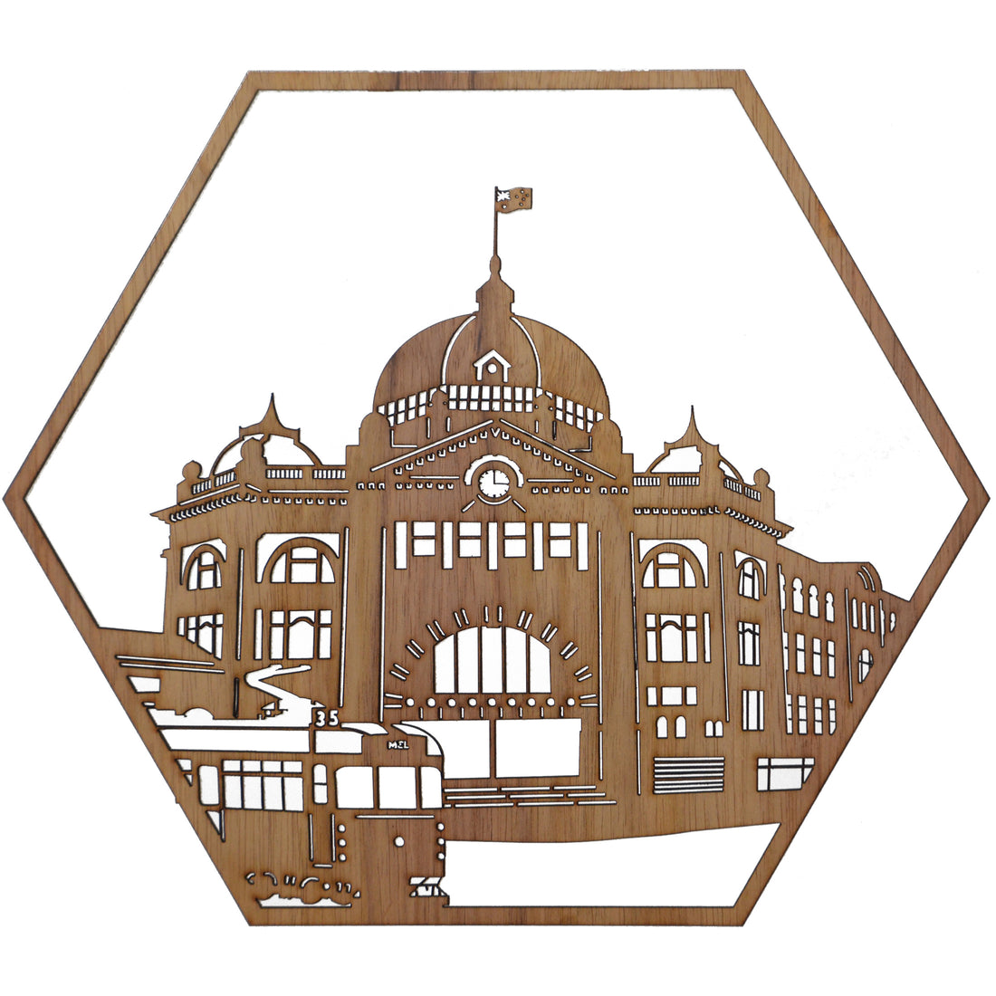 Flinders Street Station: Australian Timber Hexagon Wall Art