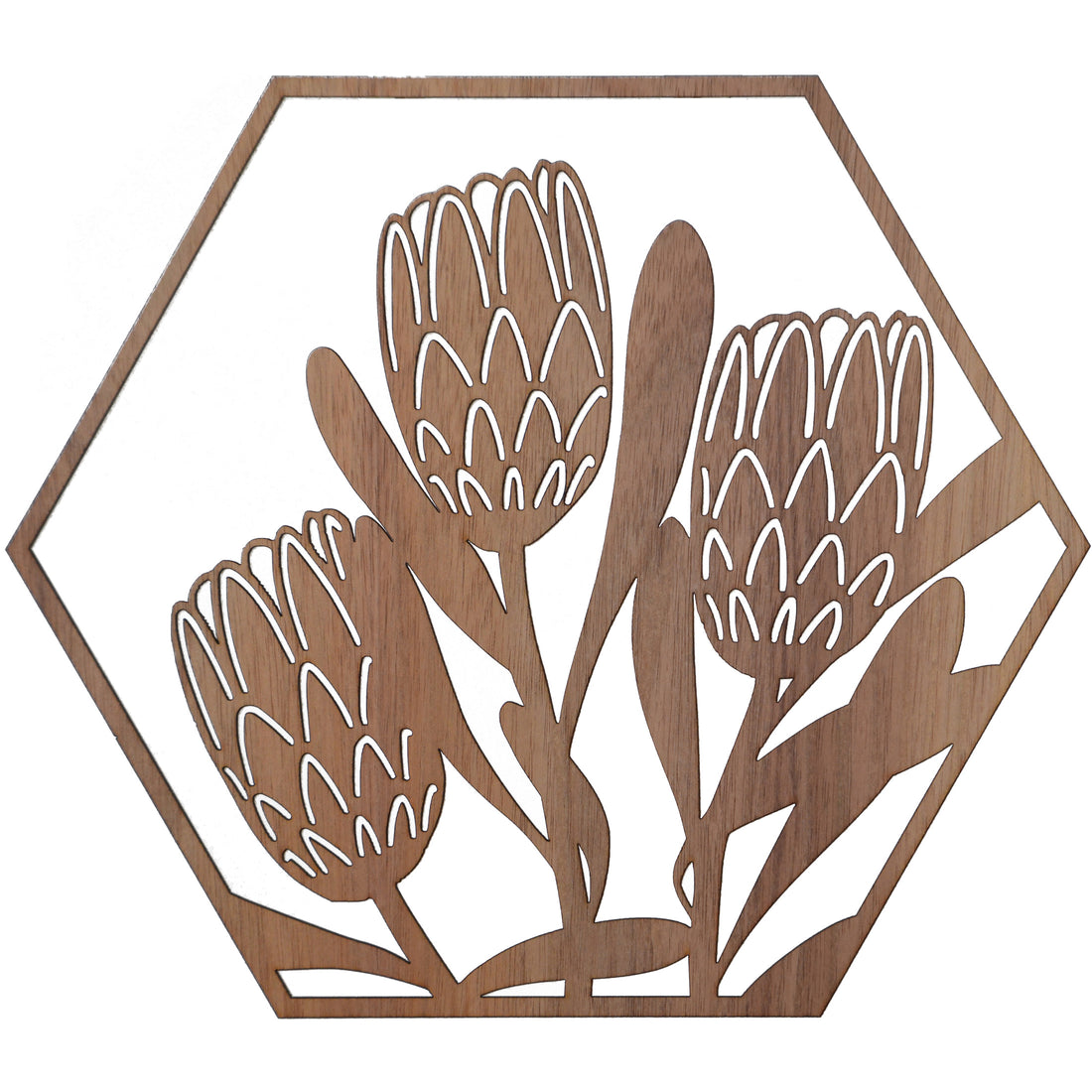 Protea Flowers: Australian Timber Hexagon Wall Art