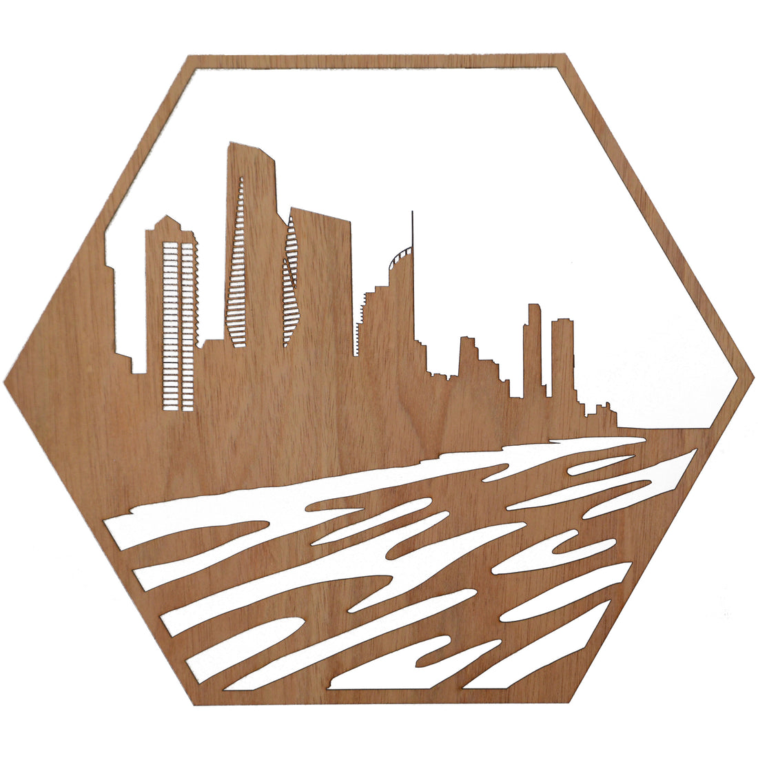 Gold Coast Beachscape: Australian Timber Hexagon Wall Art