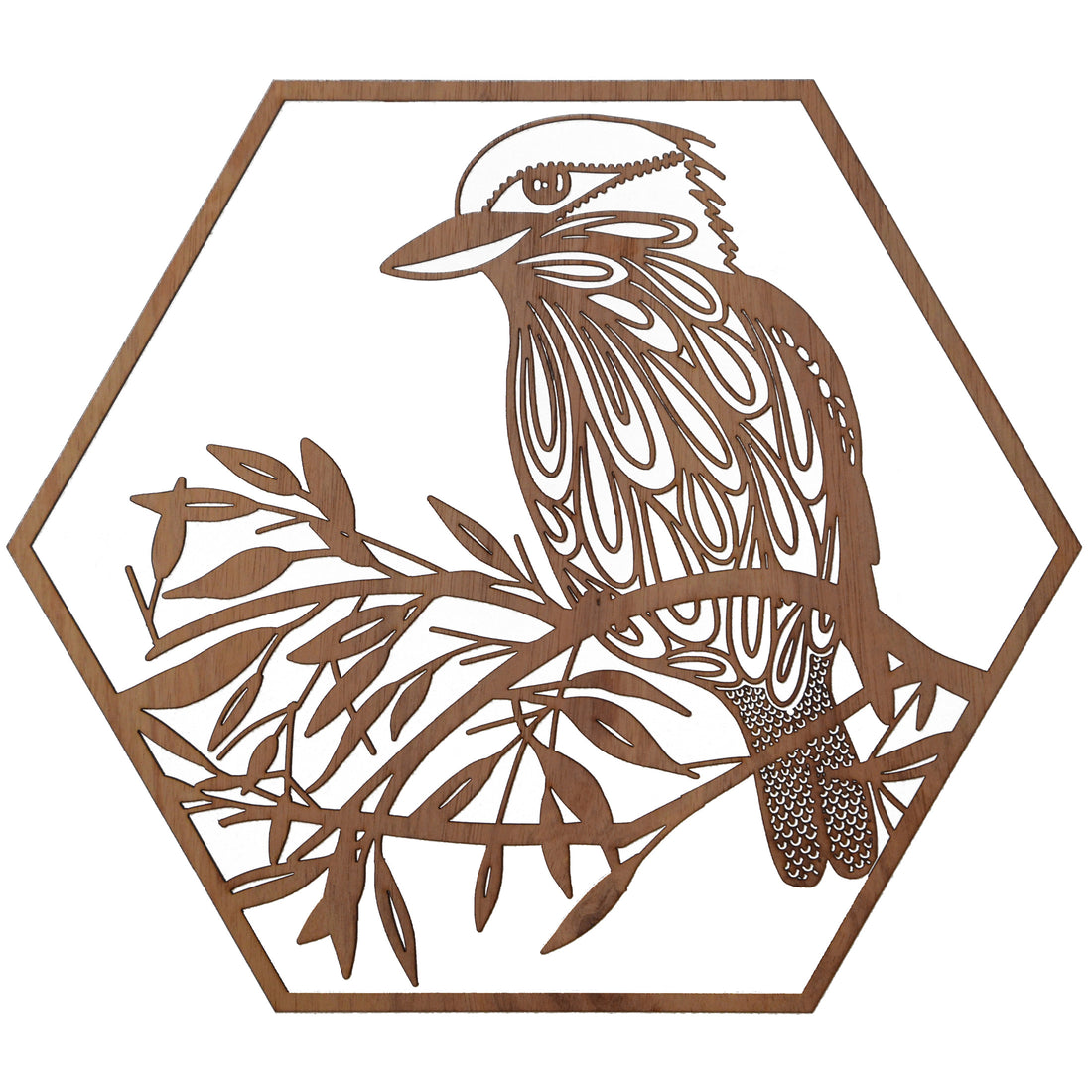 Laughing Kookaburra: Australian Timber Hexagon Wall Art