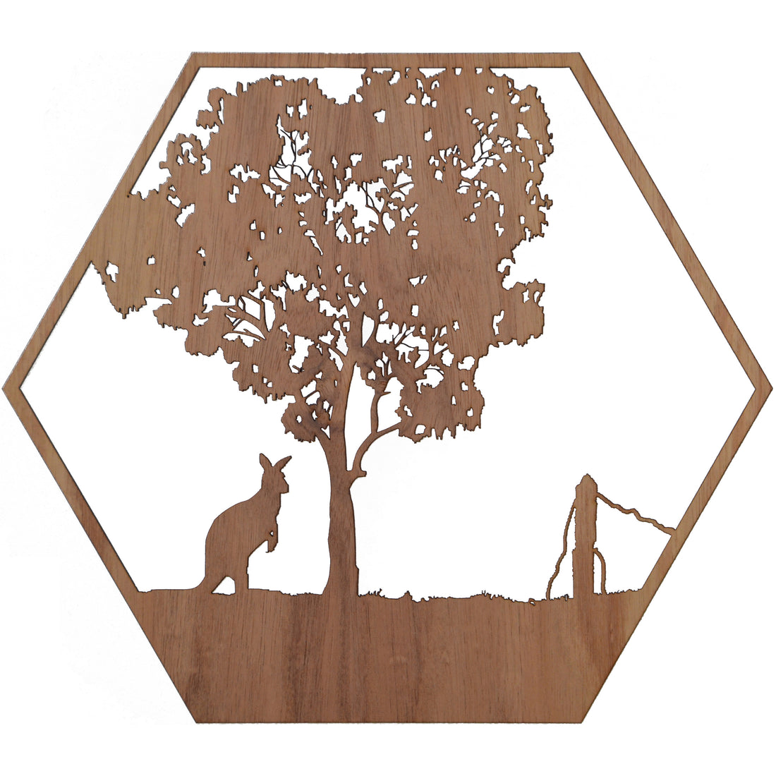 Lonely Kangaroo: Australian Timber Hexagon Wall Art