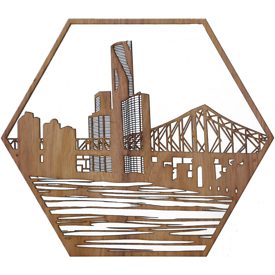 Story Bridge Brisbane: Australian Timber Hexagon Wall Art