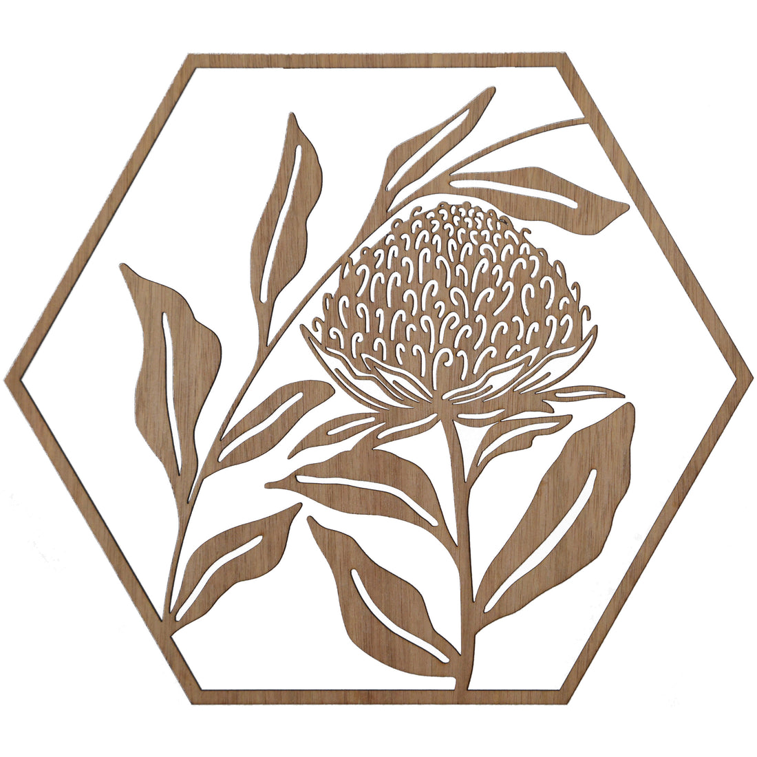 Waratah Flowers: Australian Timber Hexagon Wall Art