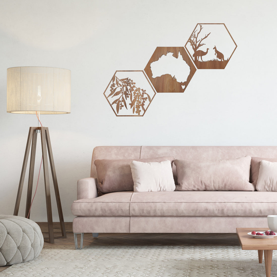 Australia Map: Australian Timber Hexagon Wall Art