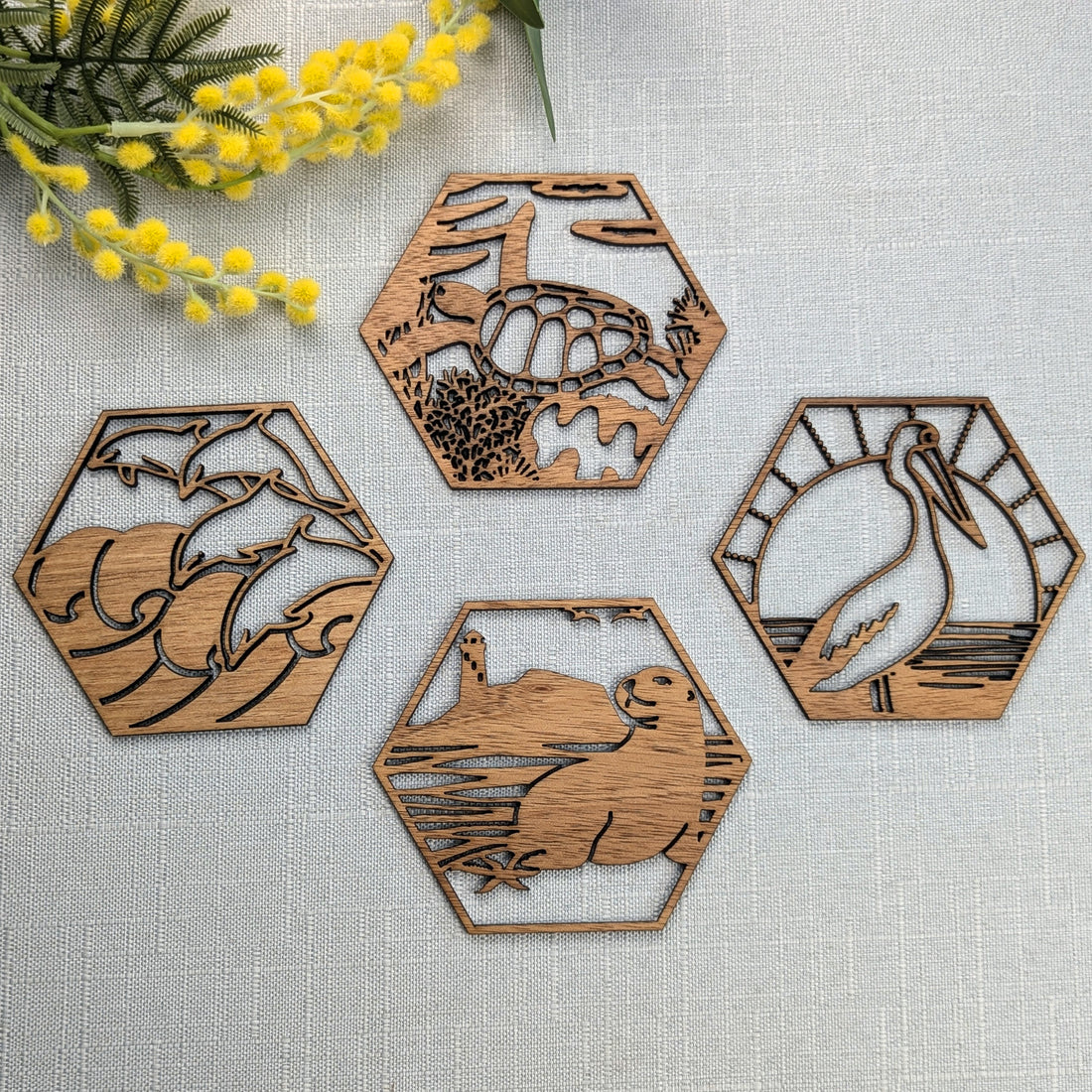 Australian Coastal Wooden Coaster Set