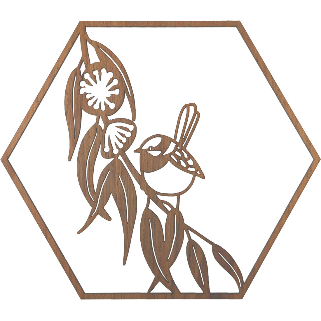 Blue Wren: Australian Timber Hexagon Wall Art