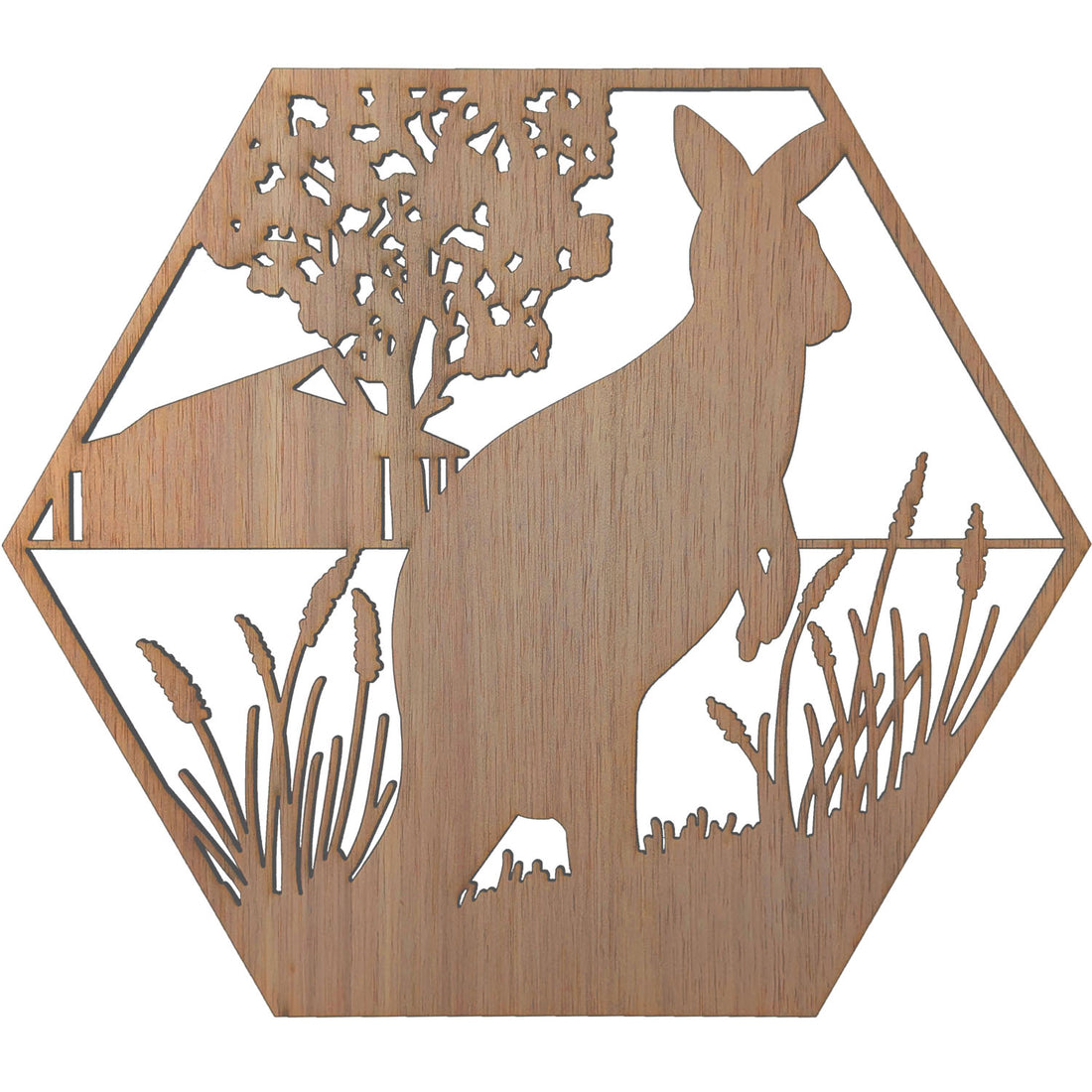 Outback Kangaroo: Australian Timber Hexagon Wall Art