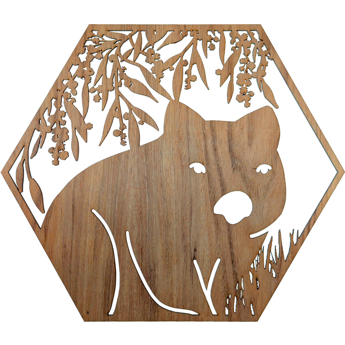 Friendly Wombat: Australian Timber Hexagon Wall Art