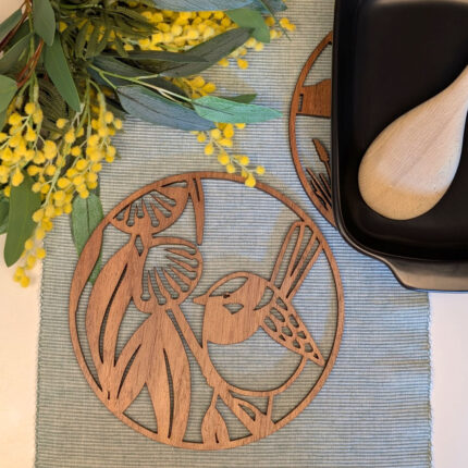 Blue Wren Australian timber Animal Trivet Pot Stand by Straya Art - Laser Cut Hardwood from the Australian Dining Collection