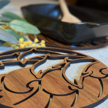 Jumping Dolphins Australian timber Animal Trivet Pot Stand by Straya Art - Laser Cut Hardwood from the Australian Dining Collection