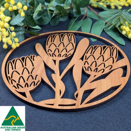 Protea flowers Australian timber Animal Trivet Pot Stand by Straya Art - Laser Cut Hardwood from the Australian Dining Collection