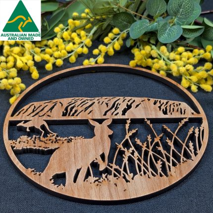 Uluru Kangaroos Australian timber Animal Trivet Pot Stand by Straya Art - Laser Cut Hardwood from the Australian Dining Collection